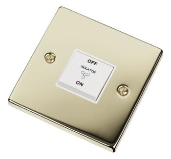 Polished Brass Fan Isolator Switch - 10A 1 Gang - With White Interior