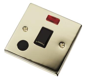 Polished Brass 20A DP Switch & Neon - Flex Out - With Black Interior