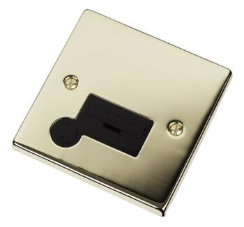 Polished Brass Unswitched Fused Spur 13A Flex Out - With Black Interior