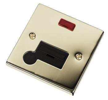 Polished Brass Unswitched Fused Spur 13A & Neon - With Black Interior