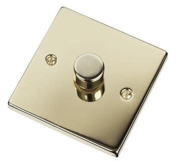 Polished Brass Dimmer Switch - Single 1 Gang 2 Way - 400W Tungsten/Halogen