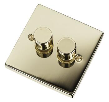 Polished Brass Dimmer Switch - Double 2 Gang Twin - 400W Tungsten/Halogen