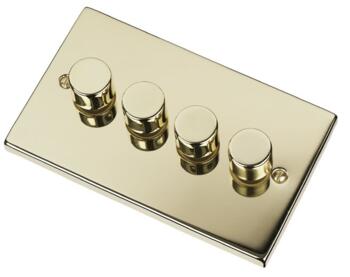 Polished Brass Dimmer Switch - Quad 4 Gang 2 Way - Polished Brass