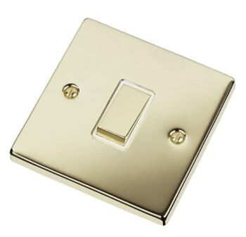 Polished Brass Light Switch - Single 1 Gang 2 Way - With White Interior