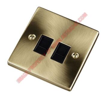 Satin Brass Double RJ45 Data Socket Outlet  - With Black Interior