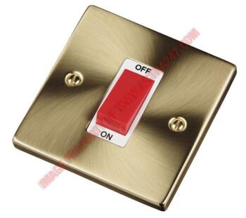 Satin Brass Cooker/Shower Isolator Switch 45A - With White Interior