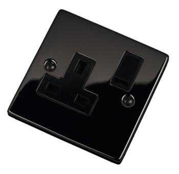 Black Nickel Single Socket - 13A 1 Gang Switched  - With Black Interior