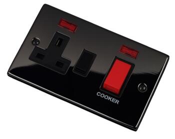Black Nickel Cooker Switch & Socket 45A DP Neon - With Black Interior
