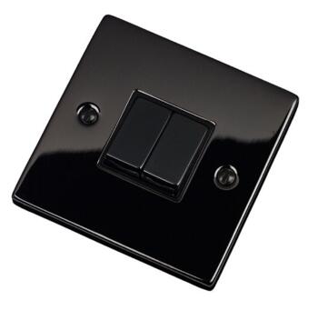 Black Nickel Light Switch - Double 2 Gang Twin - With Black Interior