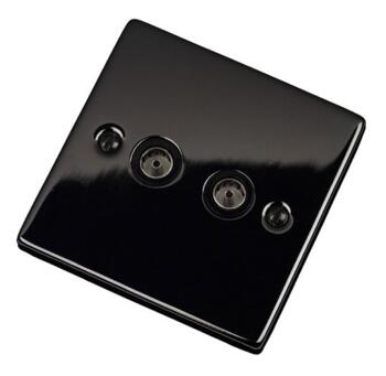 Black Nickel Double TV Socket - Twin Co-ax Outlet - With Black Interior