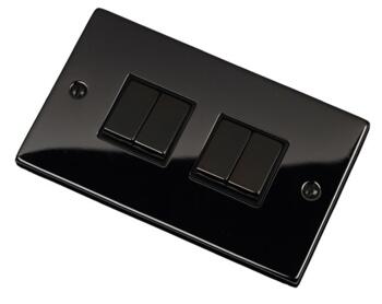 Black Nickel Light Switch - Quad 4 Gang 2 Way - With Black Interior