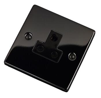 Black Nickel Single Round Pin Socket - 5A 1 Gang - With Black Interior