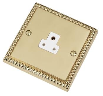 Georgian Brass Single Round Pin Socket - 2A 1 Gang - With White Interior