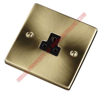 Satin Brass Single Round Pin Socket - 2A 1 Gang - With Black Interior
