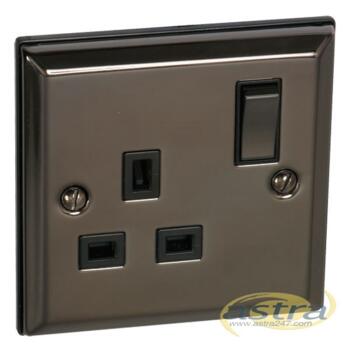 Cabarita 13A Single Switched Socket- Black Nickel - With Black Interior