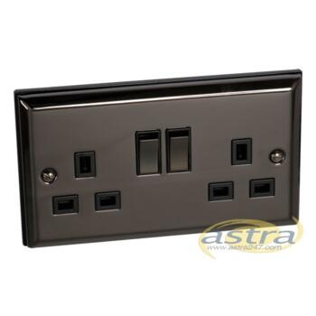 Cabarita 13A Double Switched Socket- Black Nickel - With Black Interior