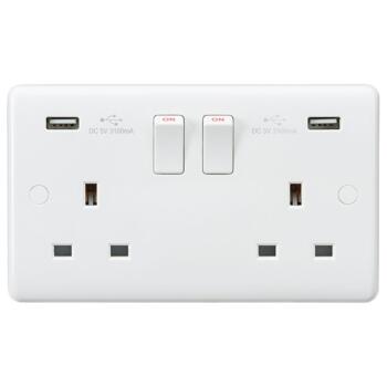 White 13A Double USB Socket Switched DP  - Pack of 1