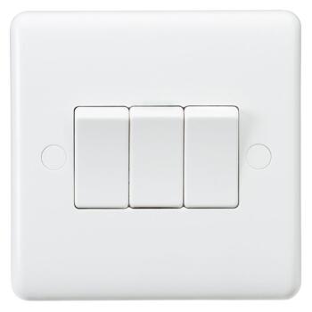 White 10a Light Switch - 3 Gang 2 Way