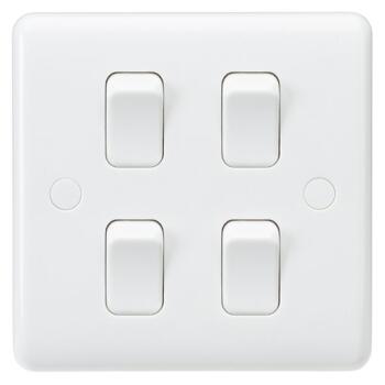 White 10a Light Switch - 4 Gang 2 Way Single Plate