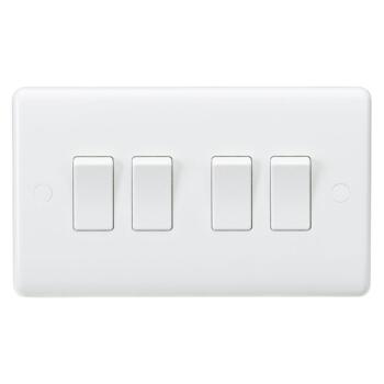 White 10a Light Switch - 4 Gang 2 Way