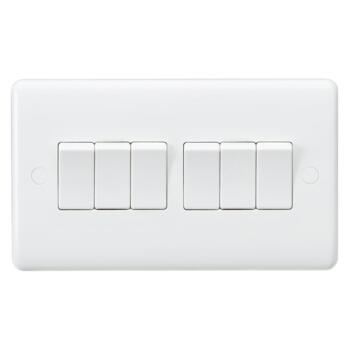 White 10a Light Switch - 6 Gang 2 Way