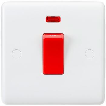White 45A DP Cooker / Shower Switch - 1 Gang With Neon