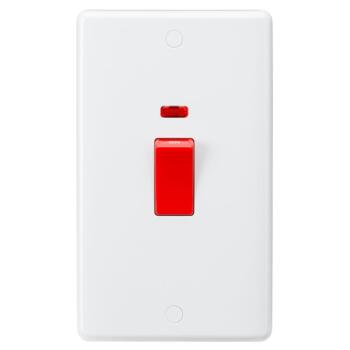 White 45A DP Cooker / Shower Switch - 2 Gang With Neon