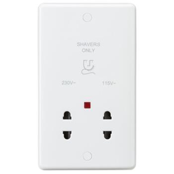 White Shaver Socket - Dual Voltage 115-230V - With Neon