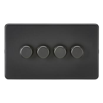 Screwless Matt Black Dimmer Light Switch - Quad 4 Gang 2 Way 10-200W(LED 5W-150W)