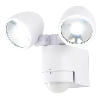 White IP44 LED Twinspot Floodlight With PIR Sensor - White Finish