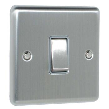 Satin Stainless Steel & Grey Light Switch - 1 Gang Intermediate
