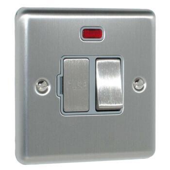 Satin Stainless Steel & Grey 13A Fused Spur Connection Unit - Switched With Neon