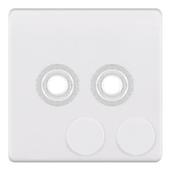 Screwless Matt White LED Dimmer - 2 Gang Empty Plate With Knobs