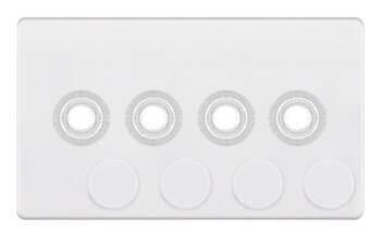 Screwless Matt White LED Dimmer - 4 Gang Empty Plate With Knobs