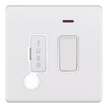 Screwless Matt White 13A Fused Spur - Switched With Neon and Flex Outlet