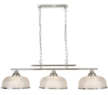 Satin Silver 3 Light Bar Ceiling Pendant/Holophane Glass - 3593-3SS