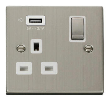 Stainless Steel Socket White Insert - Single With USB