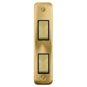 Curved Satin Brass Double Architrave Light Switch - With Black Interior