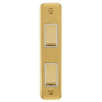 Curved Satin Brass Double Architrave Light Switch - With White Interior
