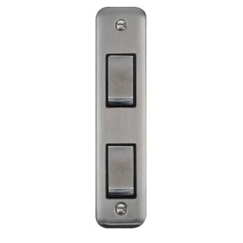 Curved Stainless Steel Double Architrave Light Switch - With Black Interior