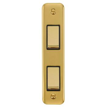 Polished Brass Double Architrave Light Switch - With Black Interior