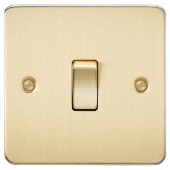 Flat Plate Brushed Satin Brass Light Switch - Single 1 Gang 2 Way