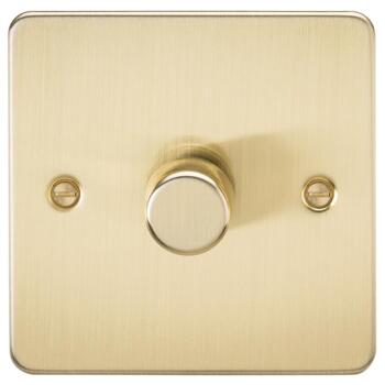Flat Plate Brushed Satin Brass Dimmer Light Switch - Single 1 Gang 2 Way 10-200w (LED 5W-150W)