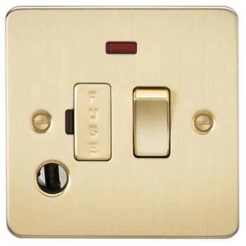 Flat Plate Brushed Satin Brass 13a Spurs - Switched With Neon & Flex Outlet