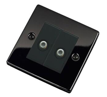 Black Nickel Double Satellite Socket Outlet - With Black Interior