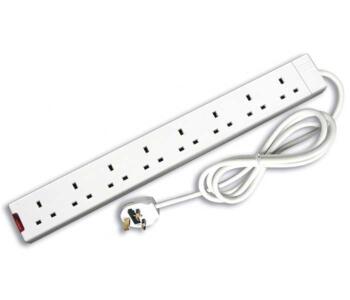 Extension Lead - 13A 8 Gang Extension - White - With 2m Long Lead with Neon