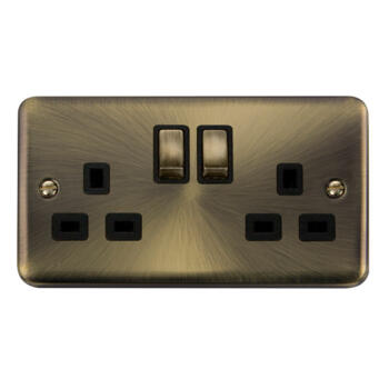 Curved Antique Brass Double Socket - 2 Gang