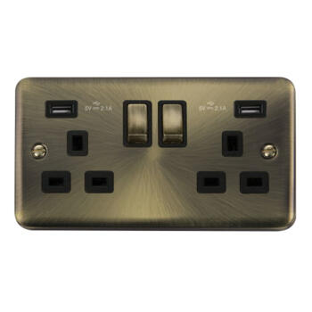 Curved Antique Brass USB Socket - Double 2 USB