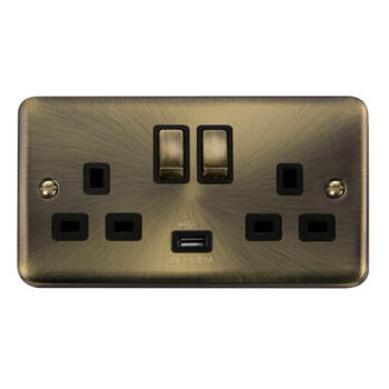 Curved Antique Brass USB Socket - Double 1 USB
