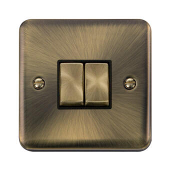 Curved Antique Brass Light Switch - Double 2 Gang 2 Way